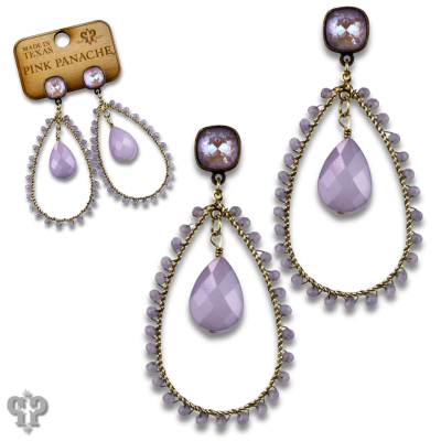 Faceted bead teardrop charm earring with Austrian crystal