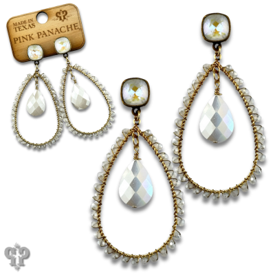 Faceted bead teardrop charm earring with Austrian crystal