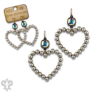 Pearl open heart earring with Austrian crystal
