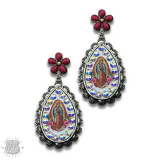 Flower post and inlay teardrop earring