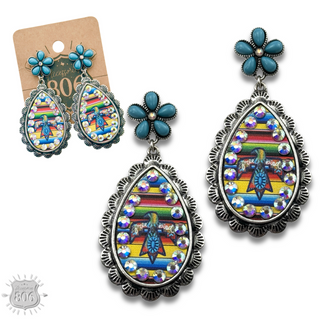 Flower post and inlay teardrop earring
