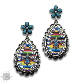 Flower post and inlay teardrop earring