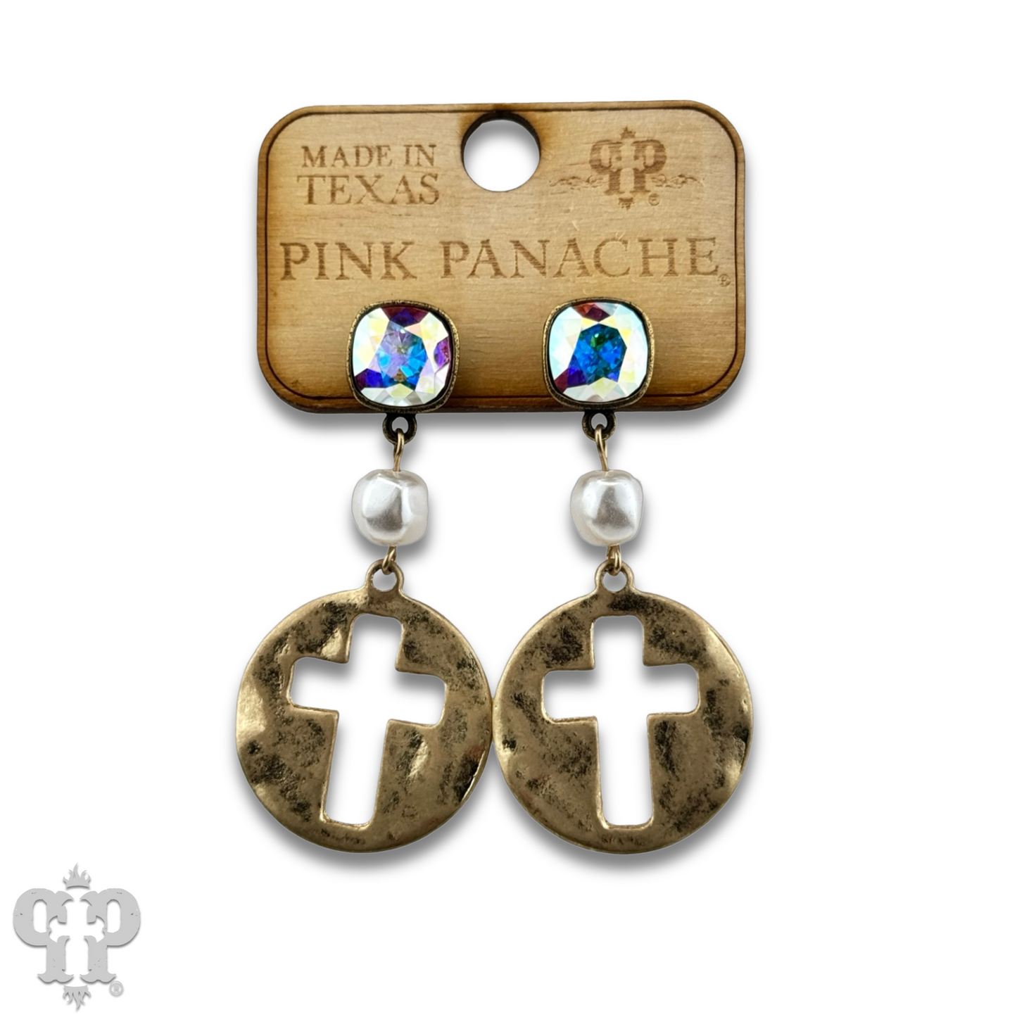 Cross medallion earring with Austrian crystal
