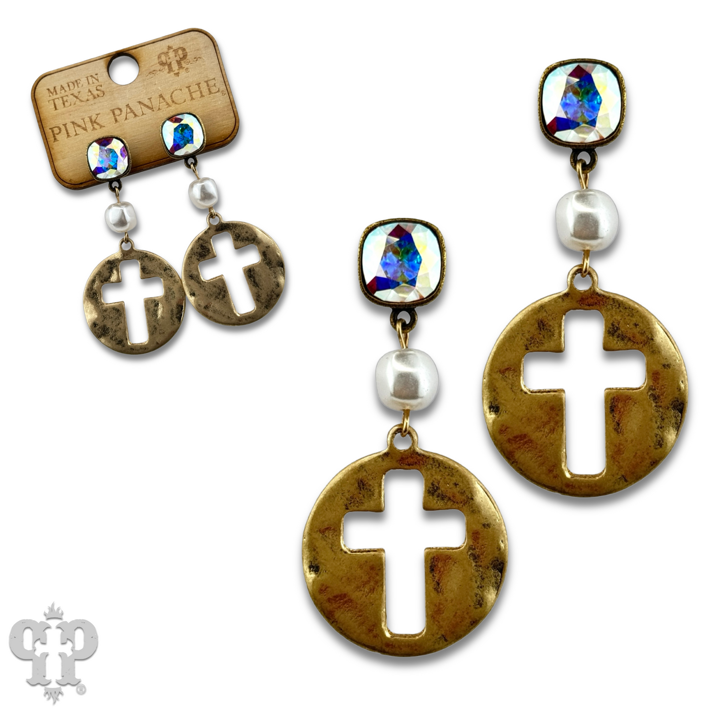 Cross medallion earring with Austrian crystal