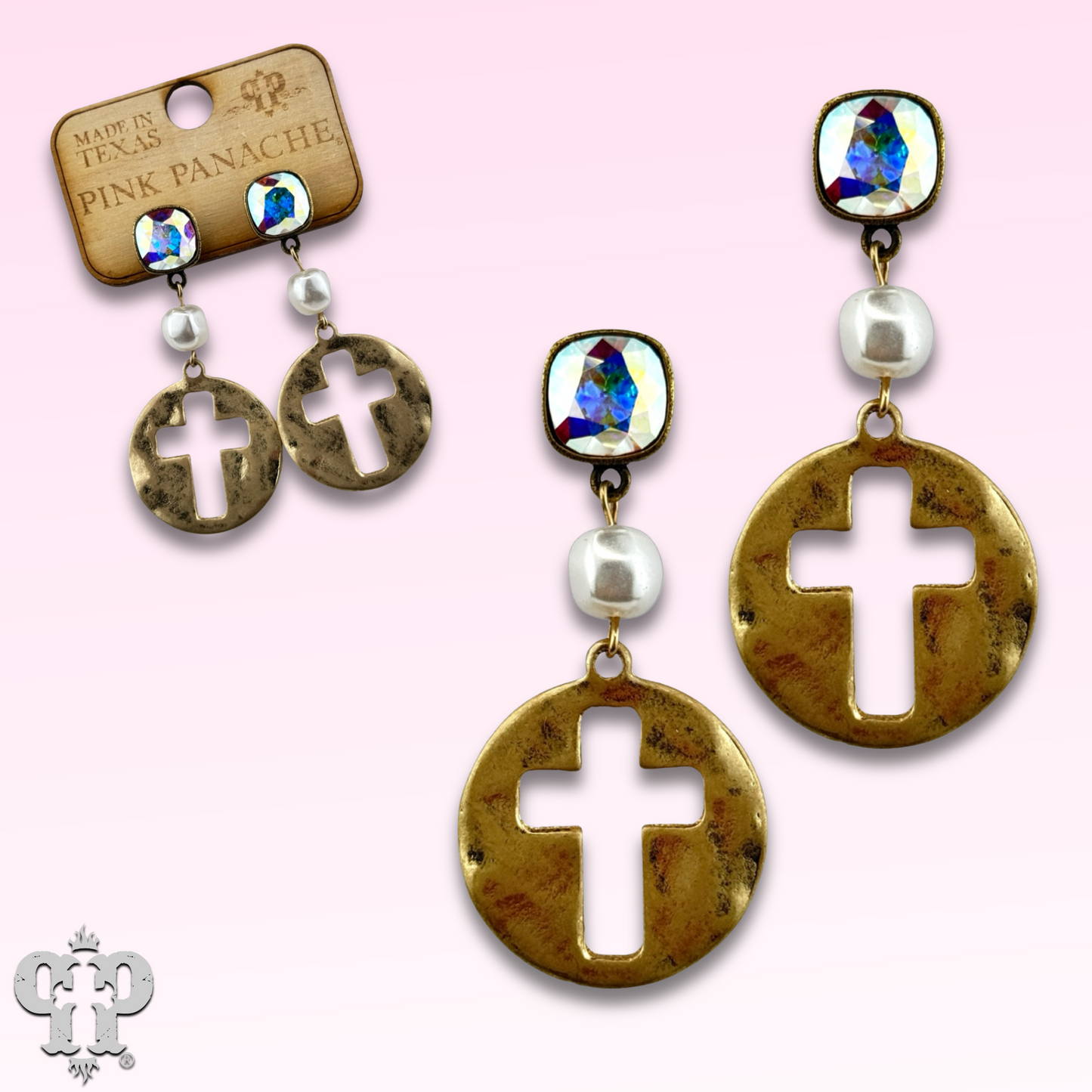 Cross medallion earring with Austrian crystal
