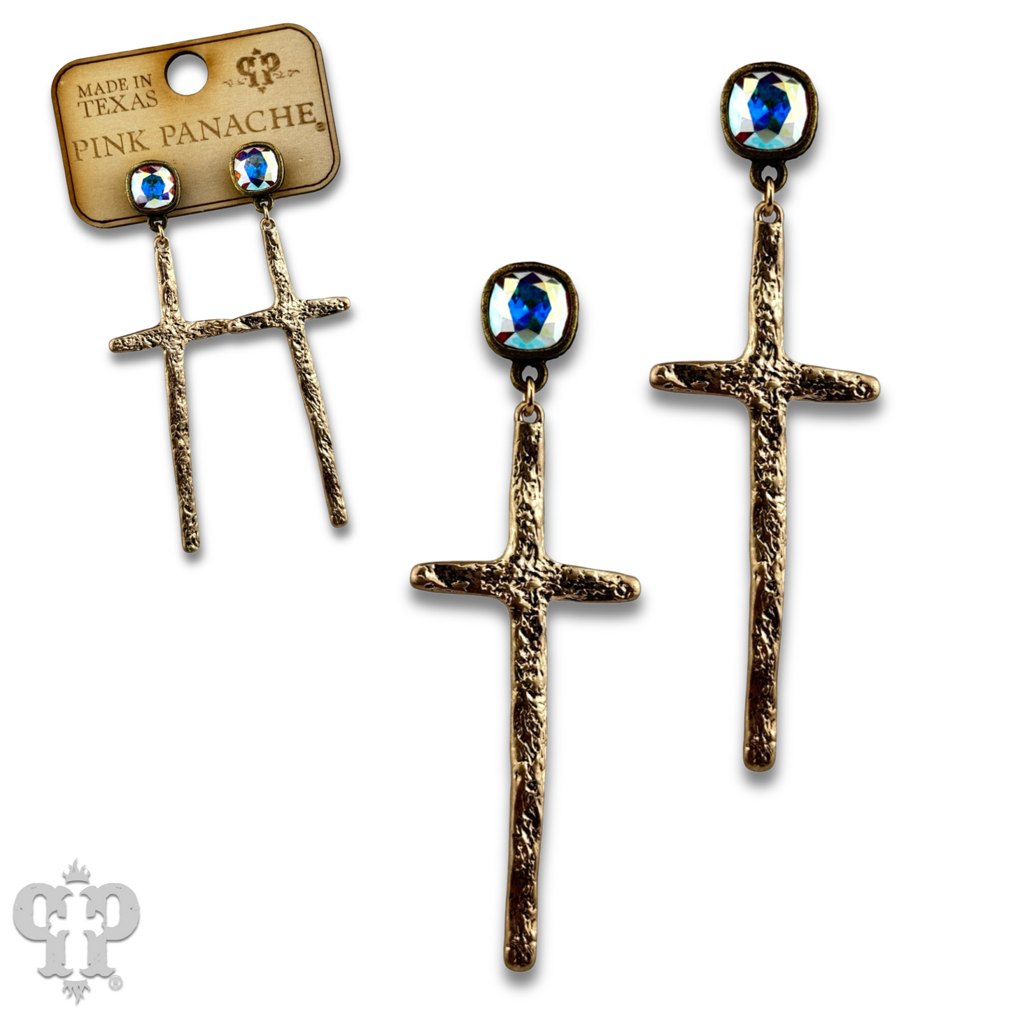 Foil cross earring with Austrian crystal