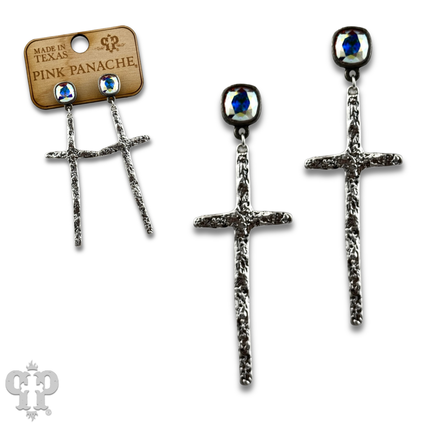 Foil cross earring with Austrian crystal