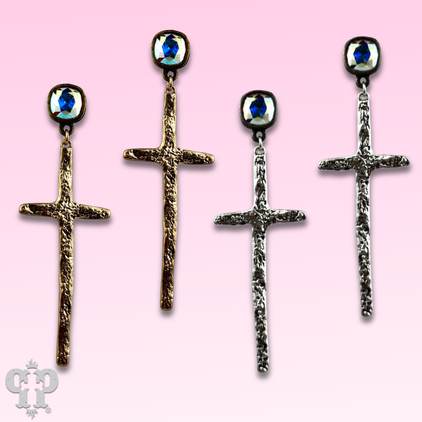 Foil cross earring with Austrian crystal