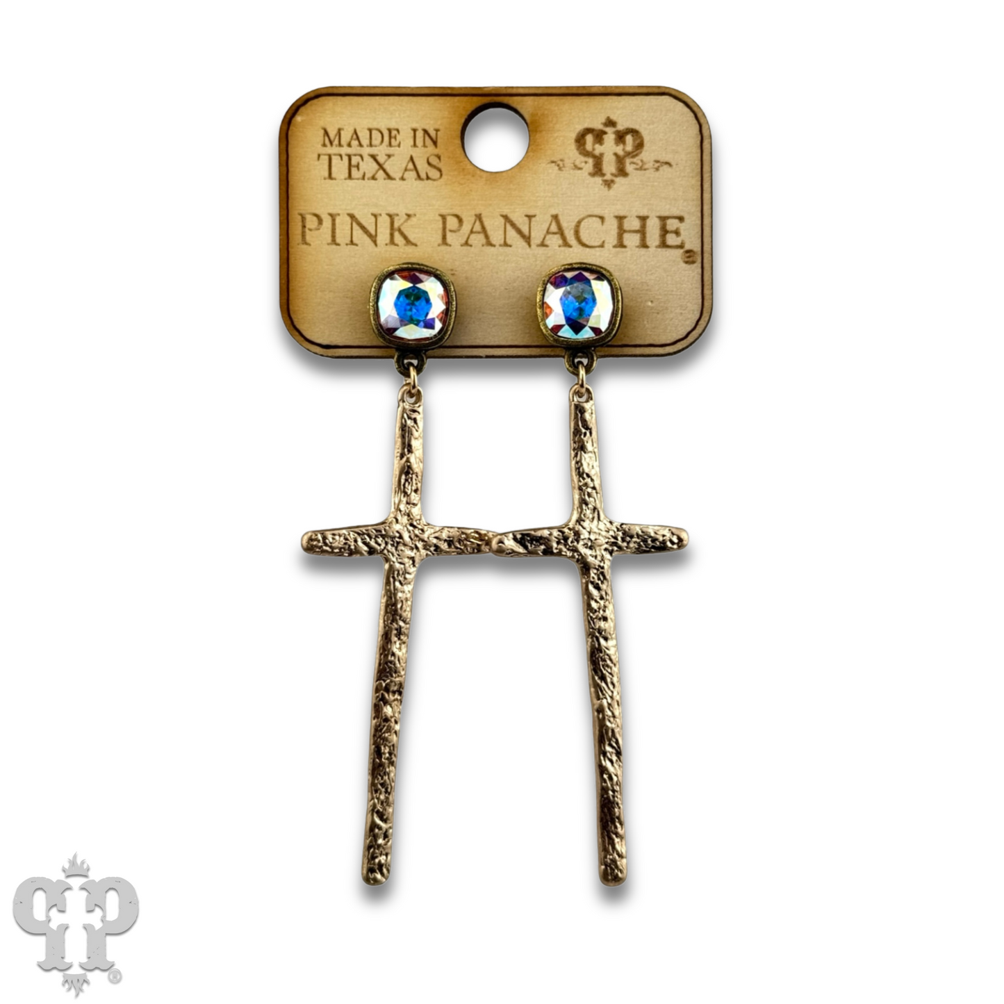 Foil cross earring with Austrian crystal