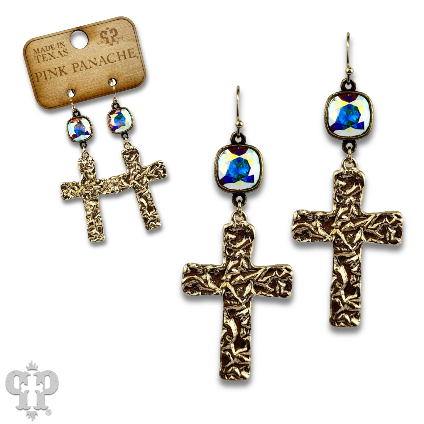 Foil square cross earring with Austrian crystal