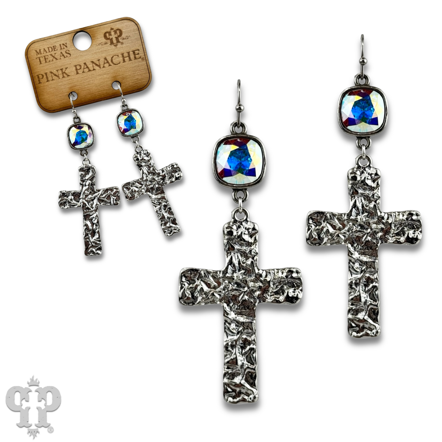 Foil square cross earring with Austrian crystal
