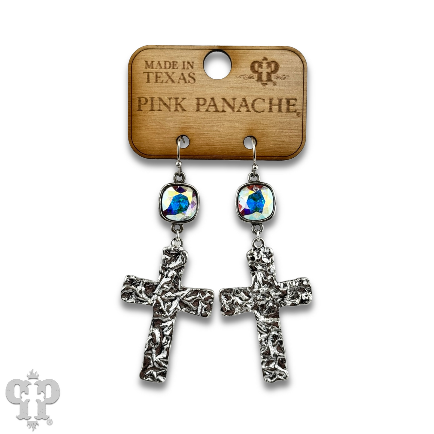 Foil square cross earring with Austrian crystal