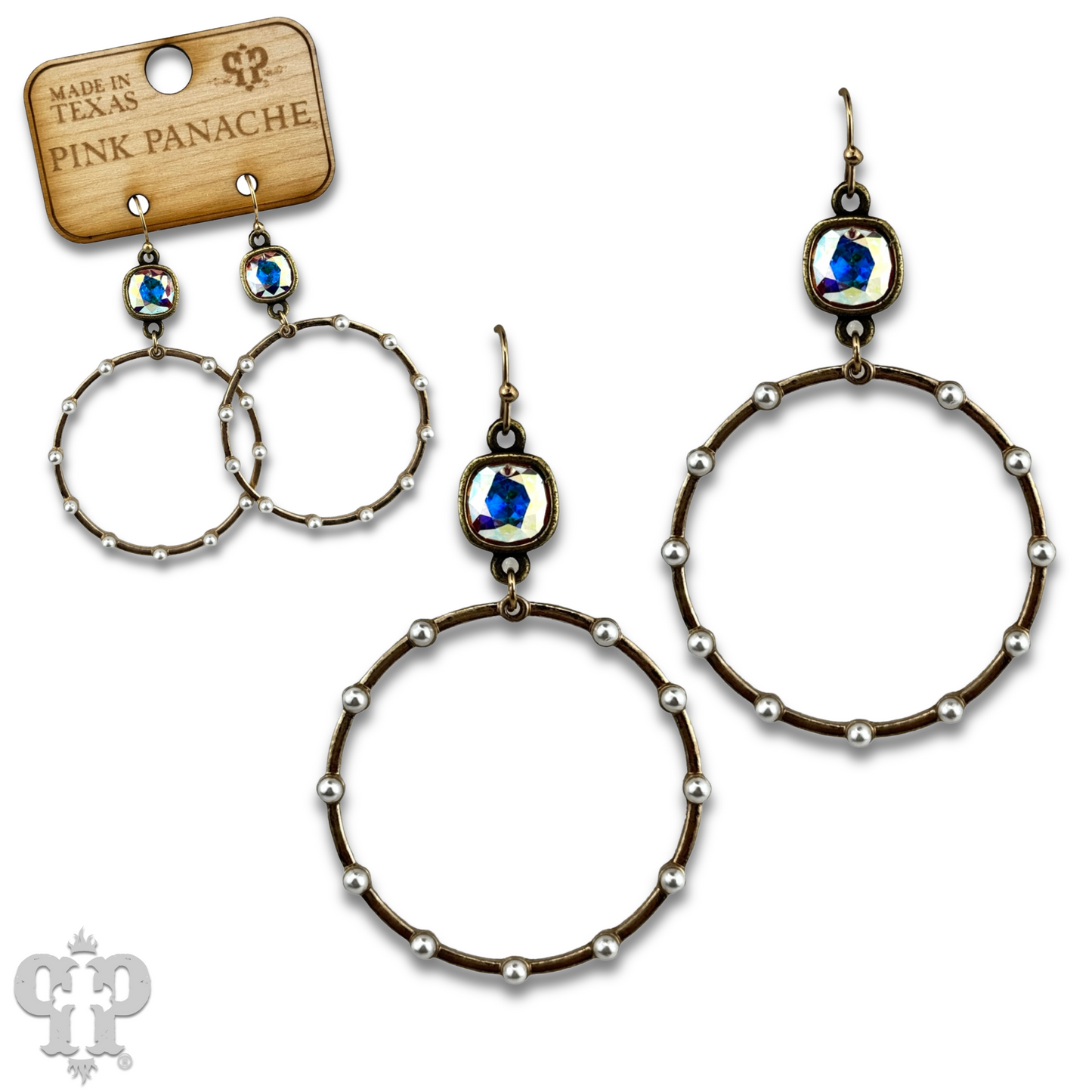 Pearl stud circle earring with Austrian crystal
