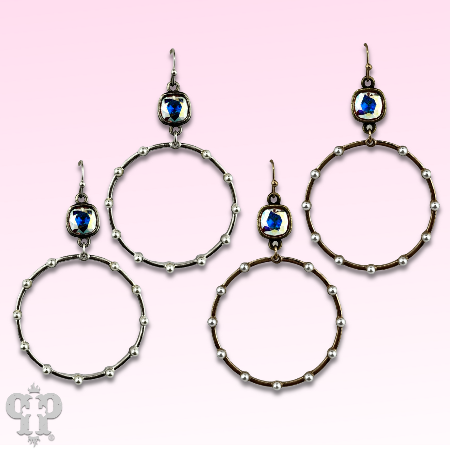 Pearl stud circle earring with Austrian crystal
