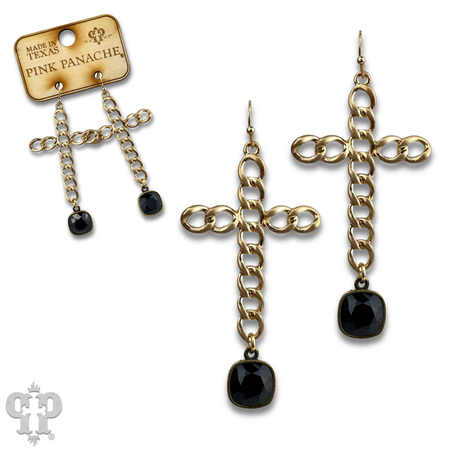 Curb link cross earring with Austrian crystal