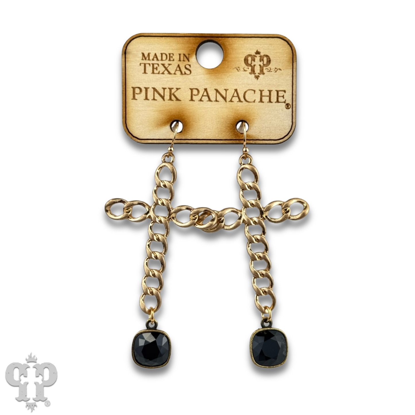 Curb link cross earring with Austrian crystal