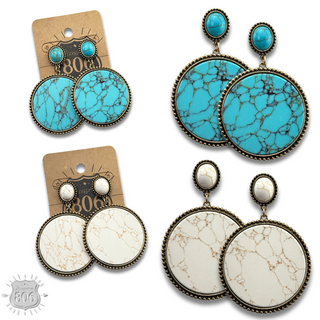 Round stone disc earring