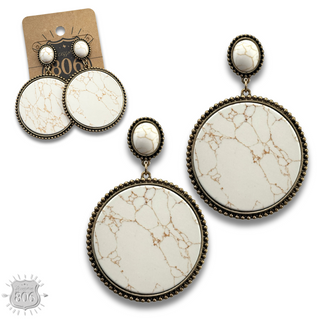 Round stone disc earring