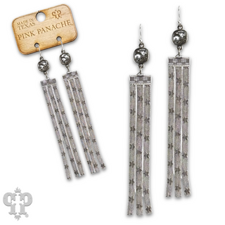 Star embossed mesh fringe earring, Austrian crystal