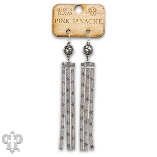 Star embossed mesh fringe earring, Austrian crystal