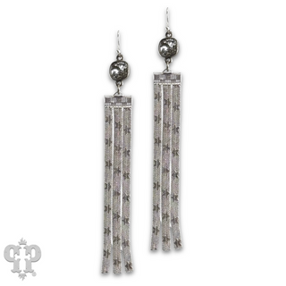 Star embossed mesh fringe earring, Austrian crystal