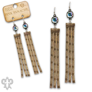 Star embossed mesh fringe earring, Austrian crystal