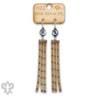 Star embossed mesh fringe earring, Austrian crystal