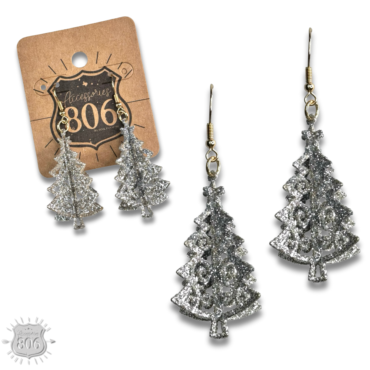 Glittered Christmas tree earring, last call