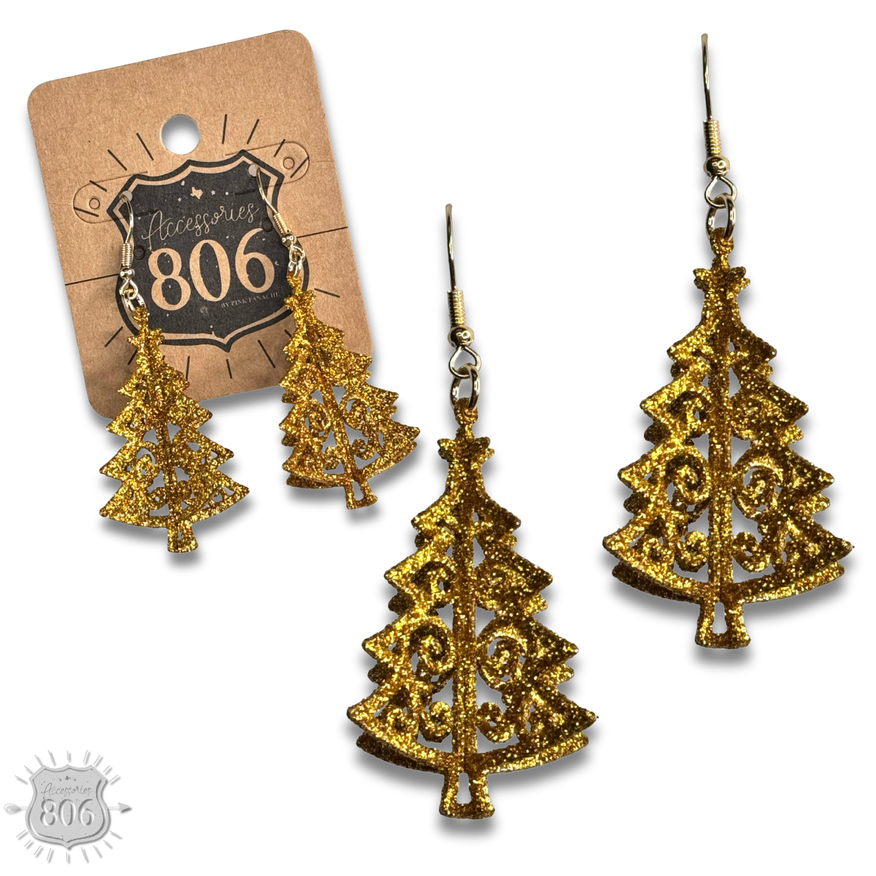 Glittered Christmas tree earring, last call