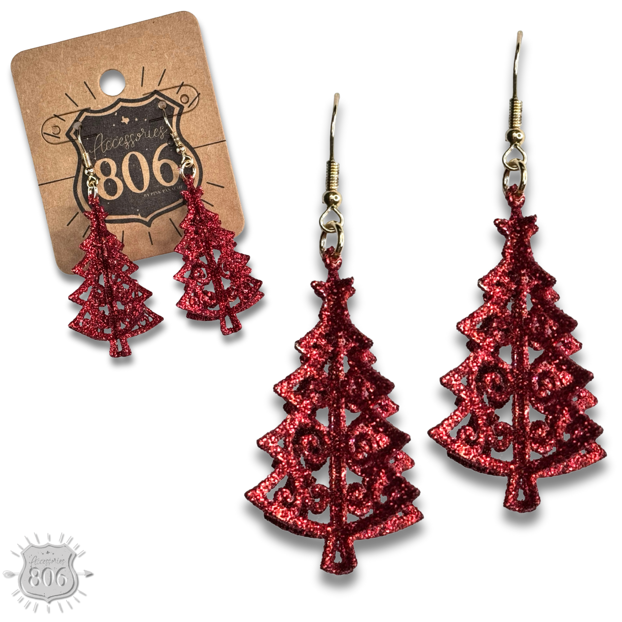 Glittered Christmas tree earring, last call