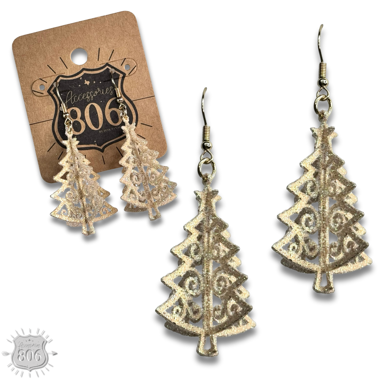 Glittered Christmas tree earring, last call