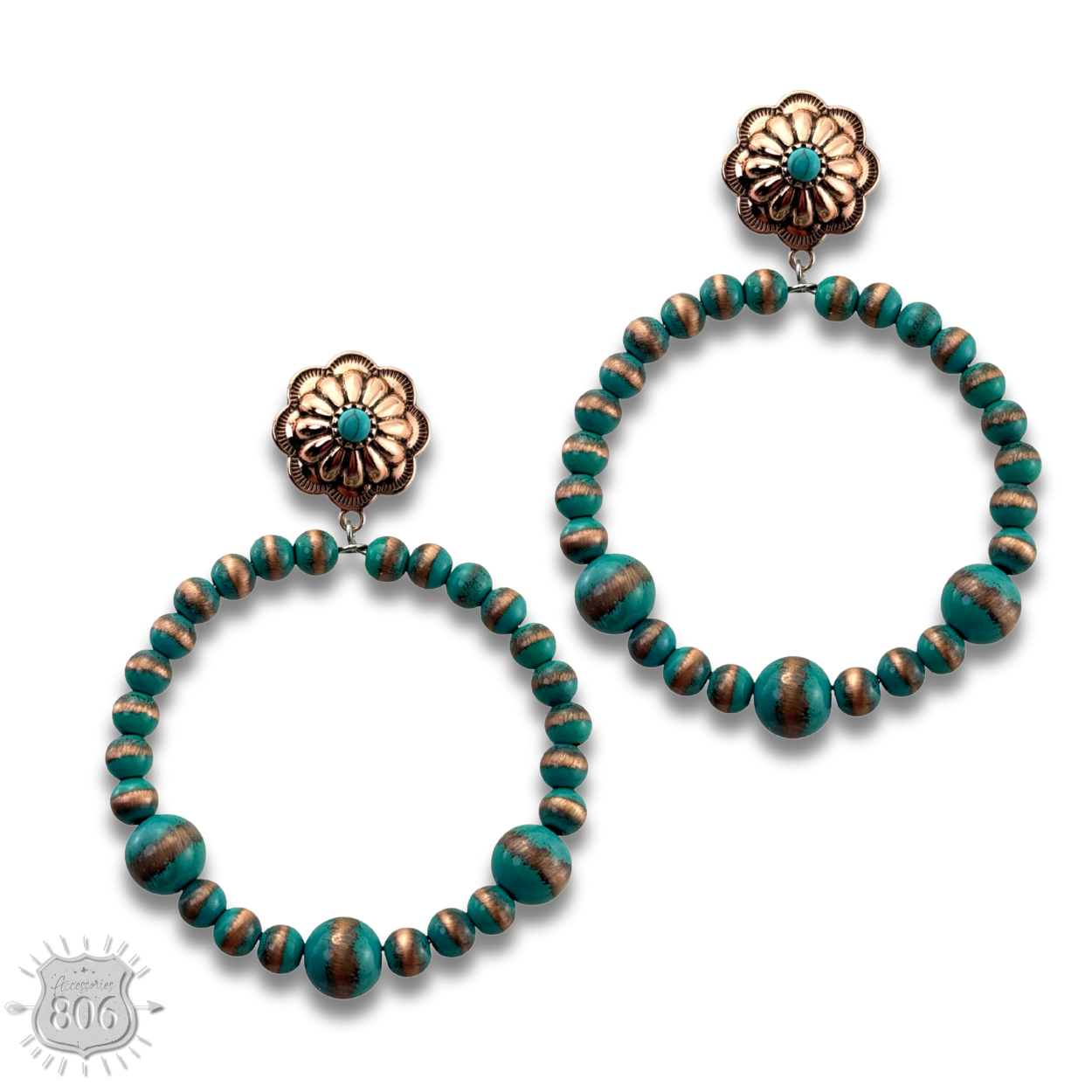 Beaded circle on concho post earring