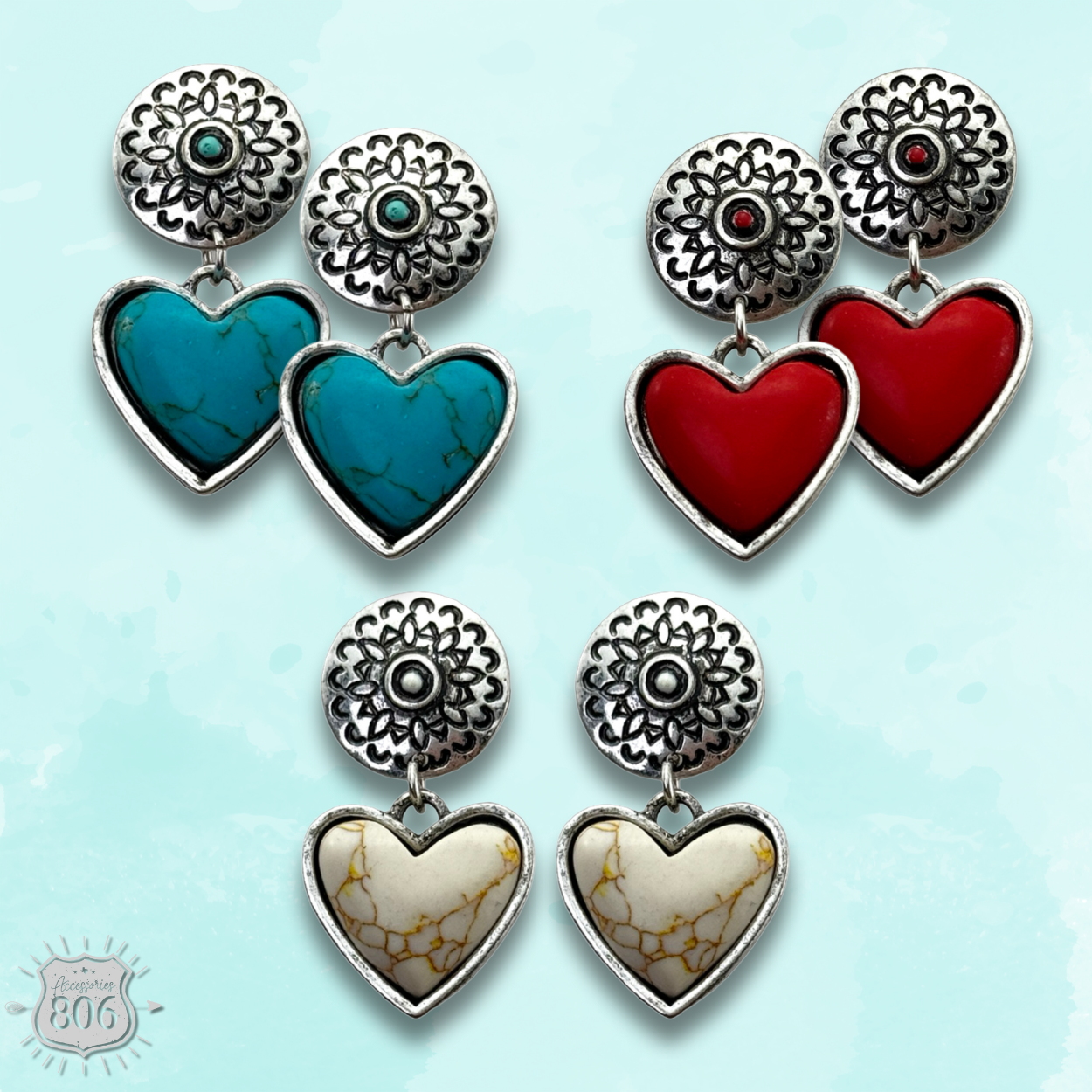 Stone heart drop post earring, last call