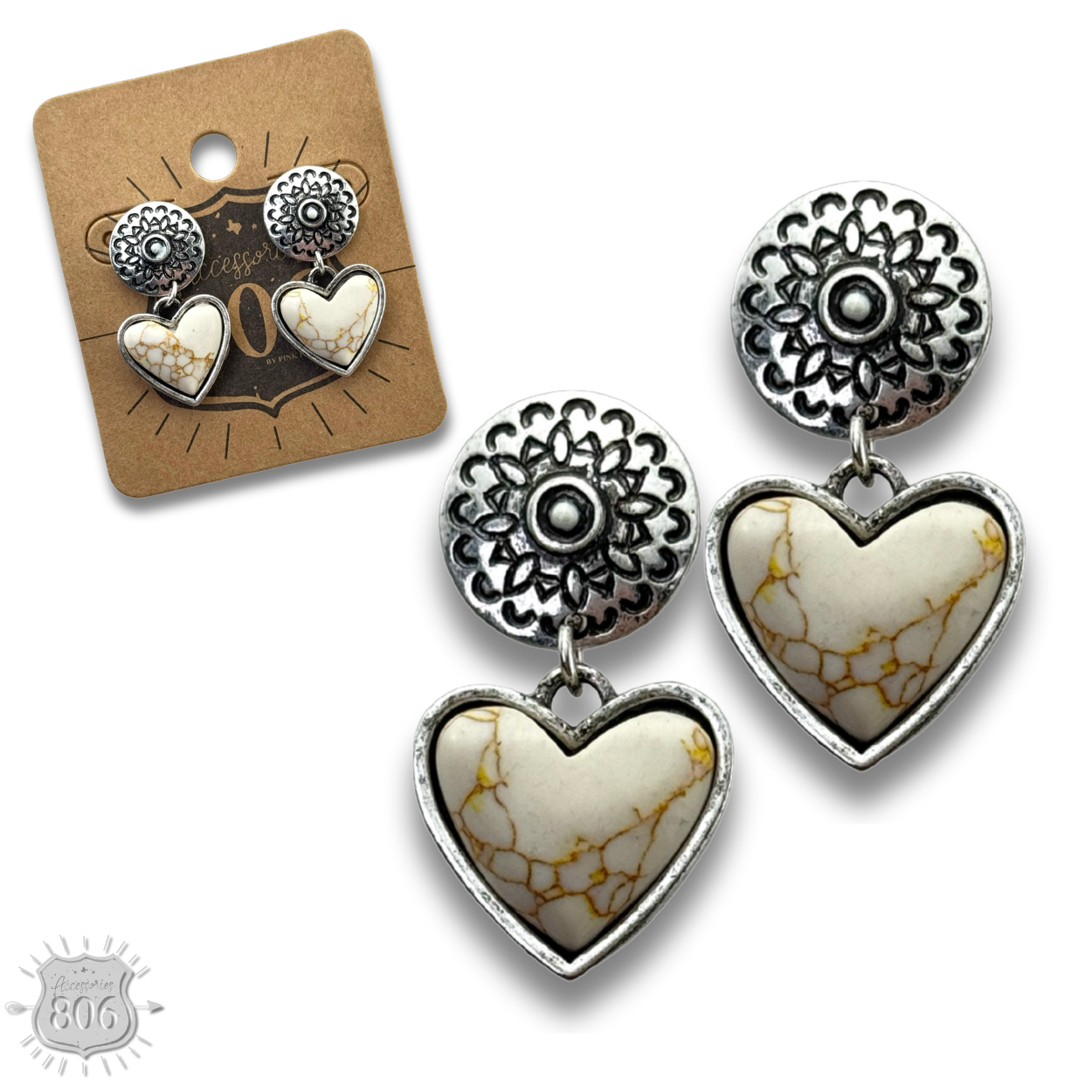 Stone heart drop post earring, last call