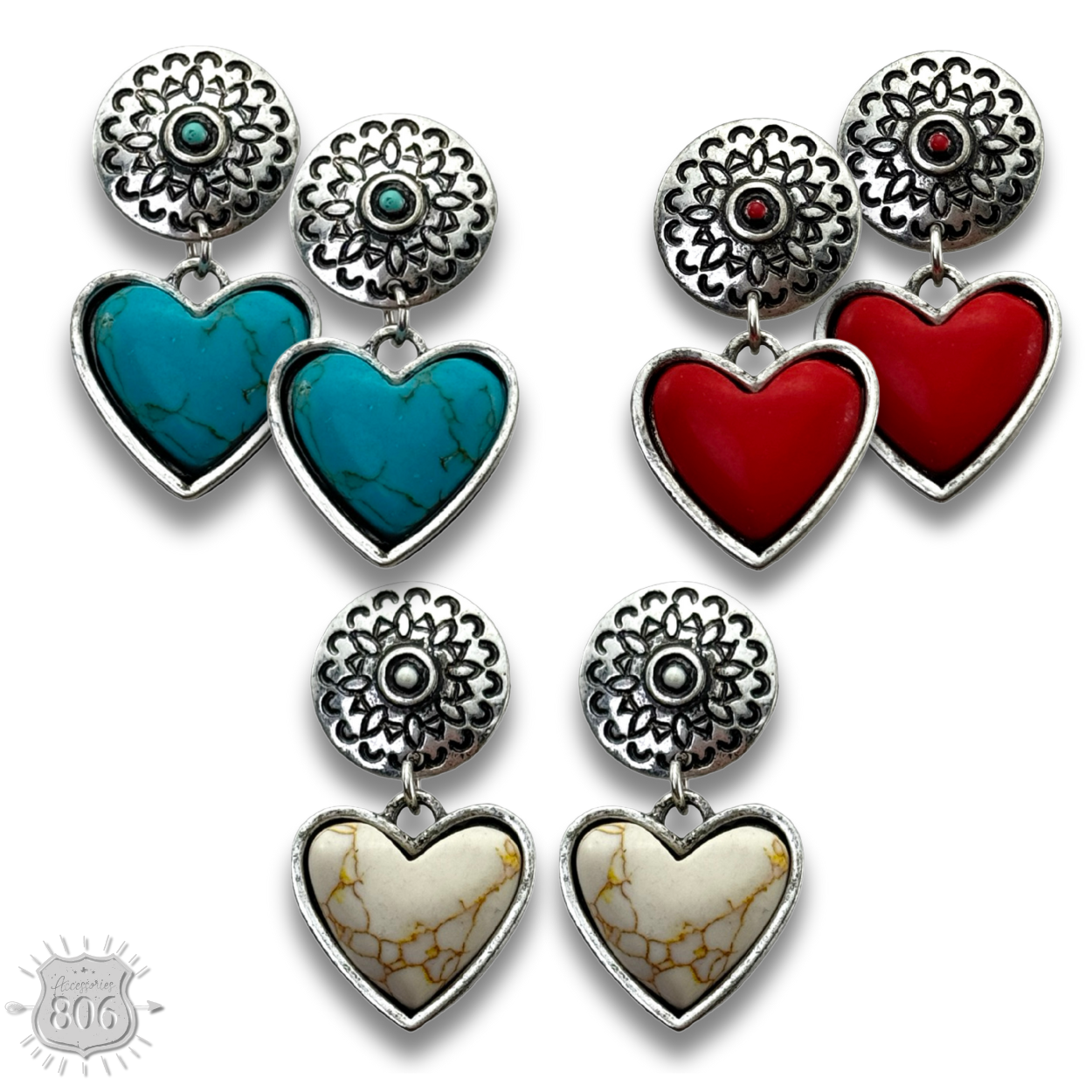 Stone heart drop post earring, last call