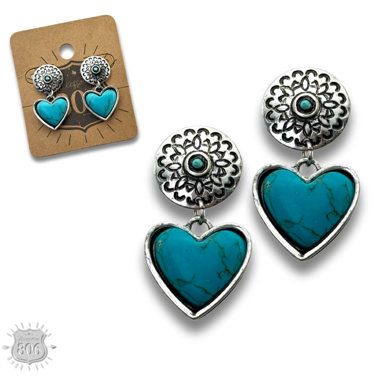 Stone heart drop post earring, last call