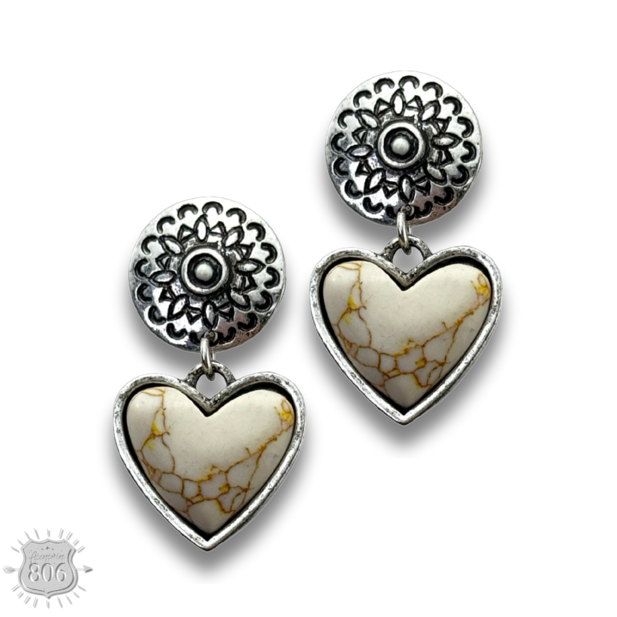 Stone heart drop post earring, last call
