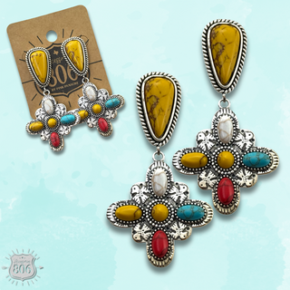 Multi-color four point cross earring