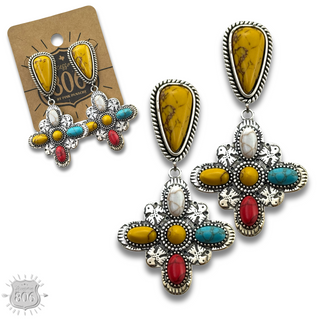 Multi-color four point cross earring