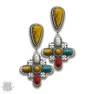 Multi-color four point cross earring