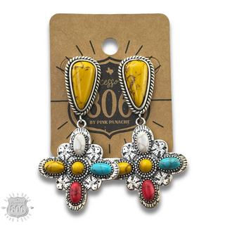 Multi-color four point cross earring