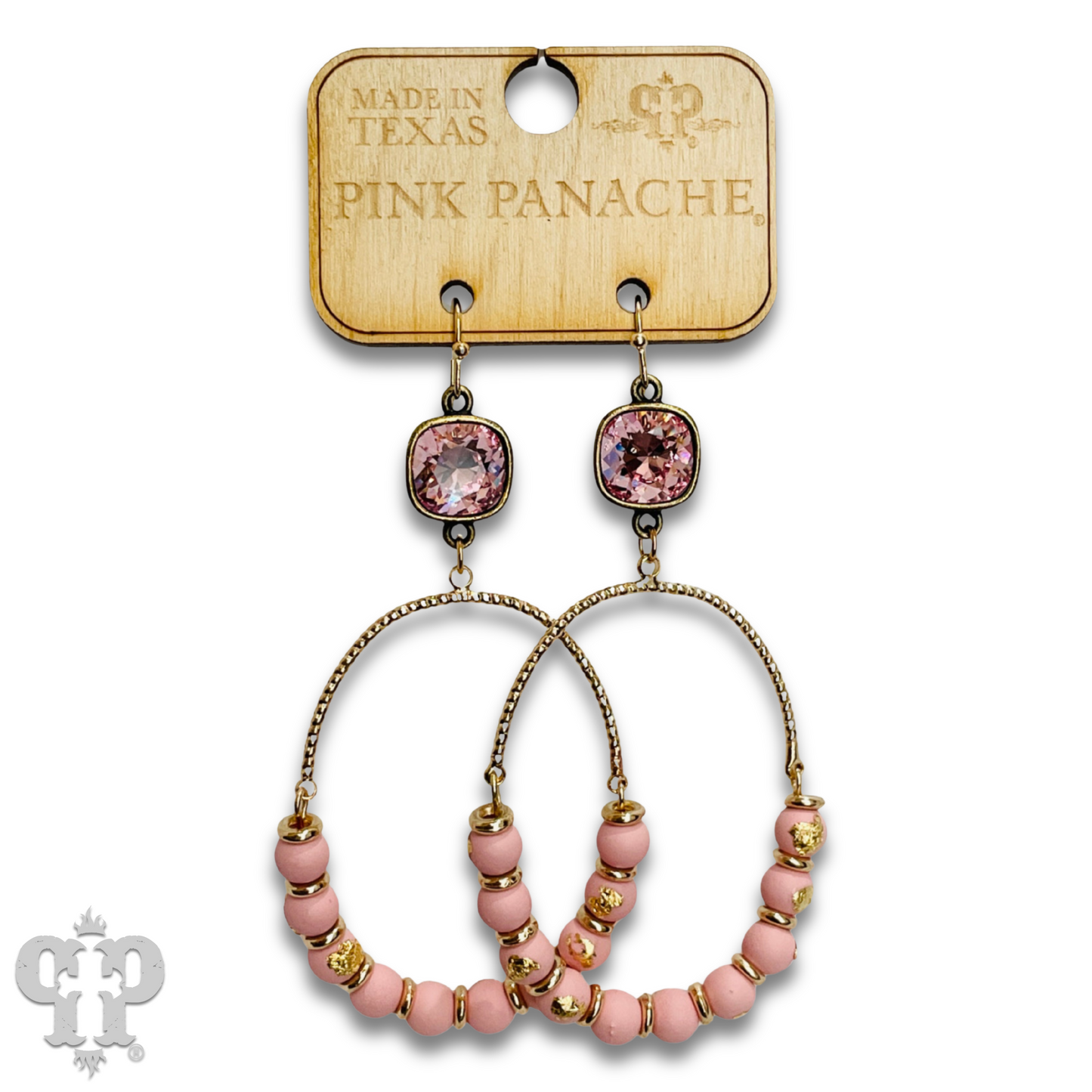 Oval gold flecked bead earring with Austrian crystal