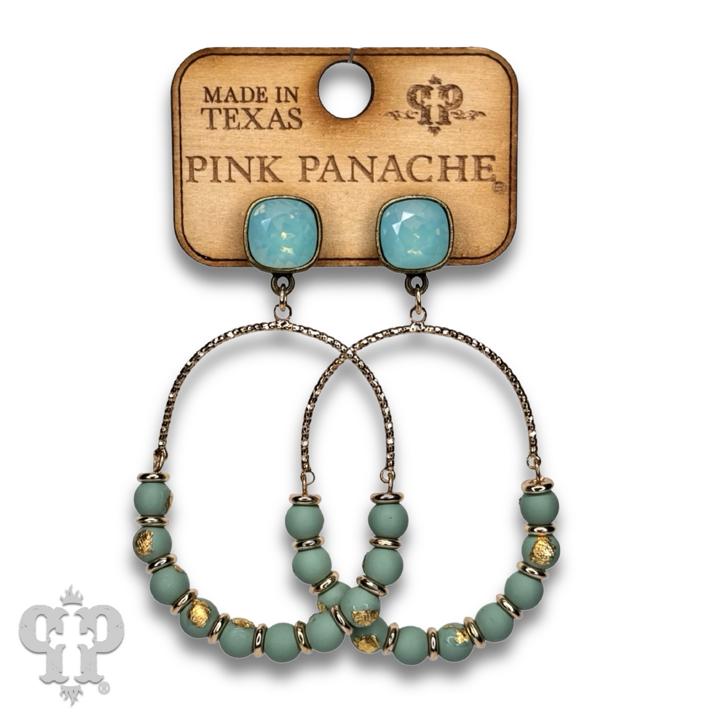 Oval gold flecked bead earring with Austrian crystal