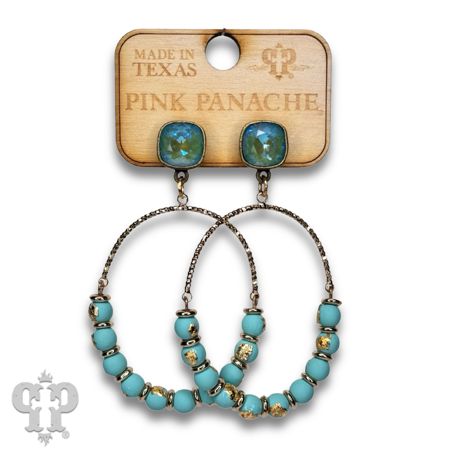 Oval gold flecked bead earring with Austrian crystal