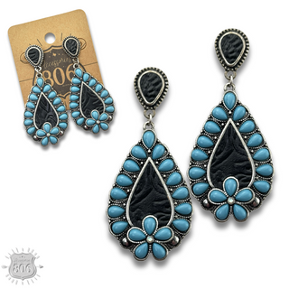 Tooled inlay teardrop earring