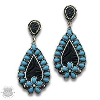 Tooled inlay teardrop earring