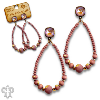 Graduated wood bead teardrop earring with Austrian crystal