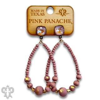 Graduated wood bead teardrop earring with Austrian crystal