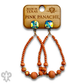 Graduated wood bead teardrop earring with Austrian crystal