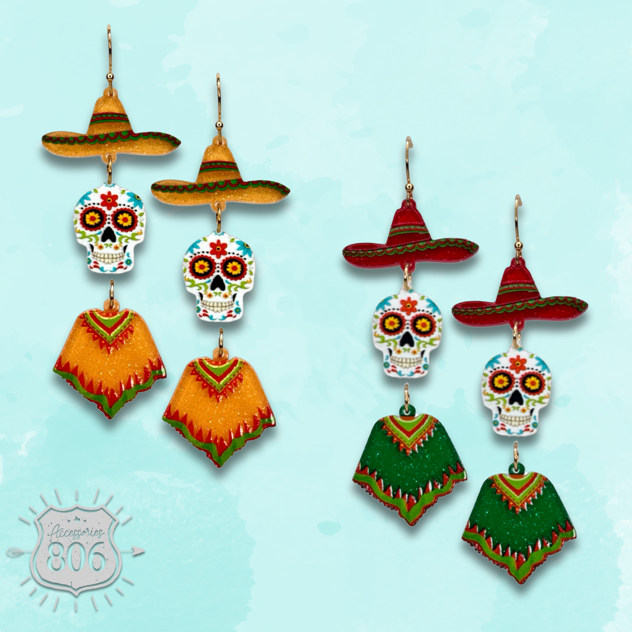 Sugar skull with poncho earring, last call
